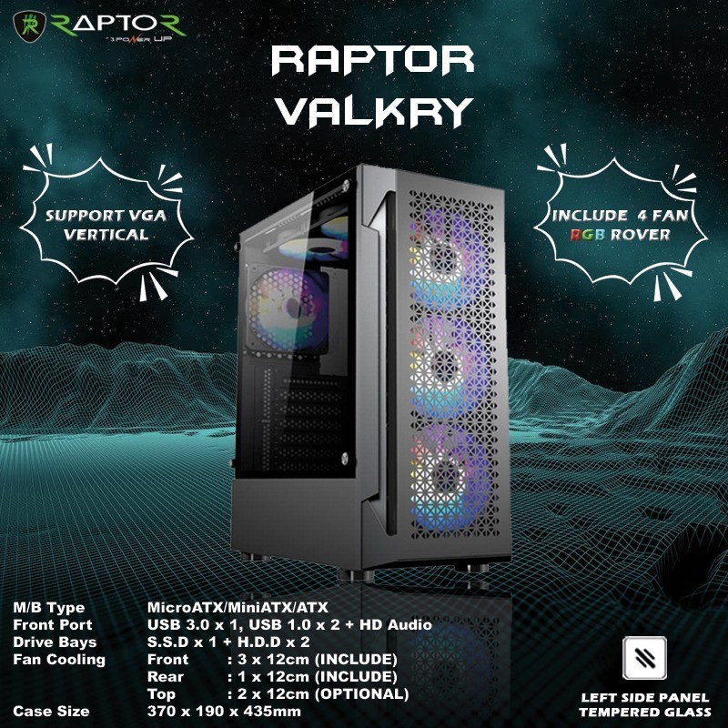 Jual Casing Gaming RAPTOR VALKRY - include 4 FAN RGB ROVER | Shopee ...