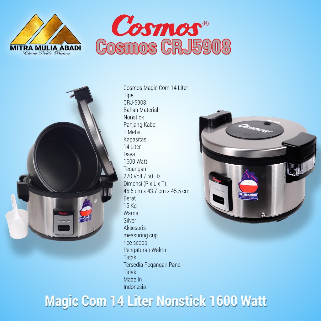 Jual COSMOS Magic Com CRJ 5908 Rice Cooker Jumbo 14 Liter | Shopee ...
