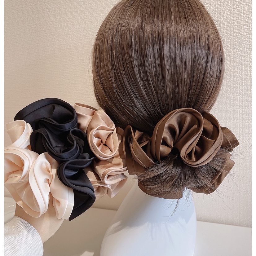 Jual Ikat Rambut Scrunchie Double Stitch Satin Ikat Rambut Wanita ...