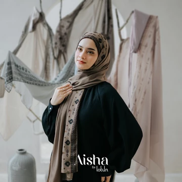 Lotun Aisha Series Hijab Pashmina Instan Printing Motif Etnik Material Premium Coklat Tua