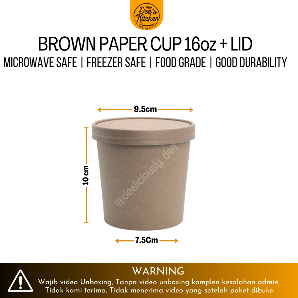 Jual [Satuan] Brown Paper Cup 16oz Kraft Paper Bowl Soup Container ...