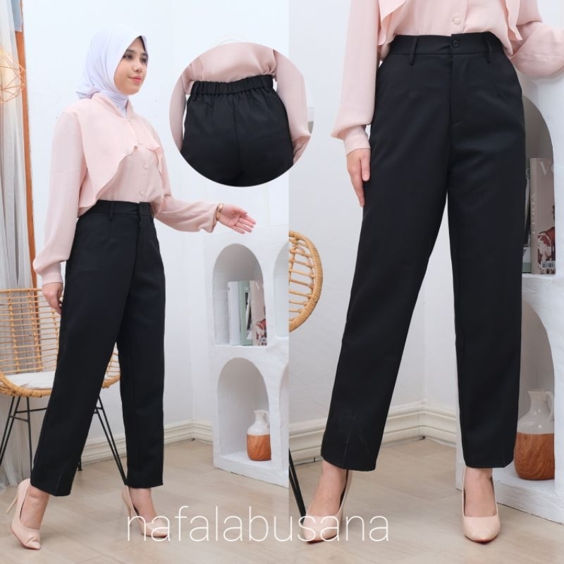 Jual Celana Bahan Kerja Wanita Karet Belakang Haighwist Kantor Formal