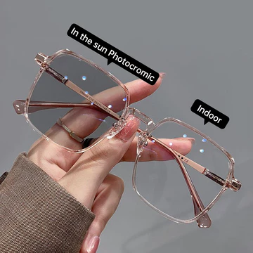 Kacamata Lensa Photocromic Kacamata Anti Radiasi Gaya Retro Kotak Lensa Square Replaceable