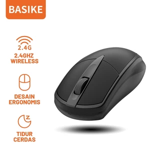 (HOT)BASIKE Mouse Wireless 2.4Ghz 1600DPI dengan Receiver USB untuk PC Laptop Tablet Silent Mini