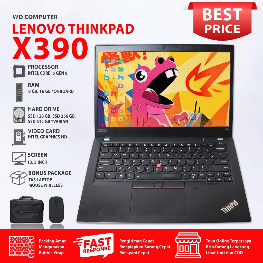 Jual Laptop Lenovo Thinkpad X390 Core I5 Gen 8th Ram 8gb Onboard Hitam