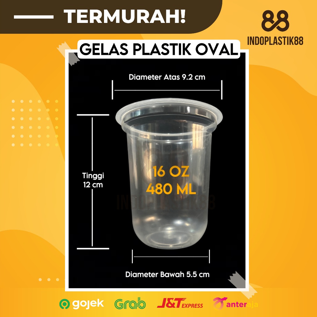 Jual GELAS PLASTIK OVAL / CUP POP ICE / GELAS POP ICE 12 OZ, 14 OZ 16 ...