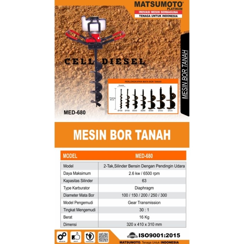 Jual Mesin Bor Tanah Eart Auger Med 680 / 680 Cc + Mata Bor Tanah 6 ...