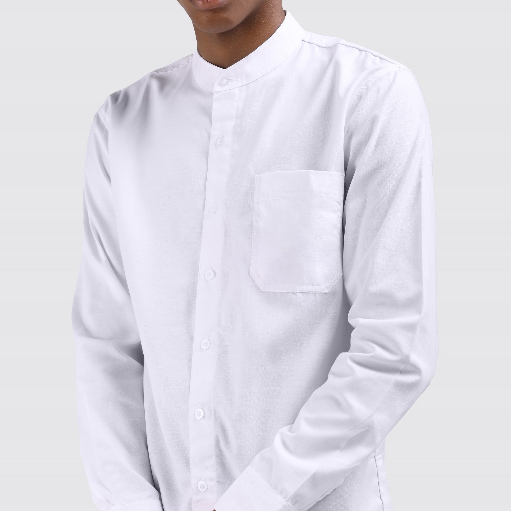Jual Mubeng - Kemeja Panjang Royal Oxford Collarless Putih | Shopee ...