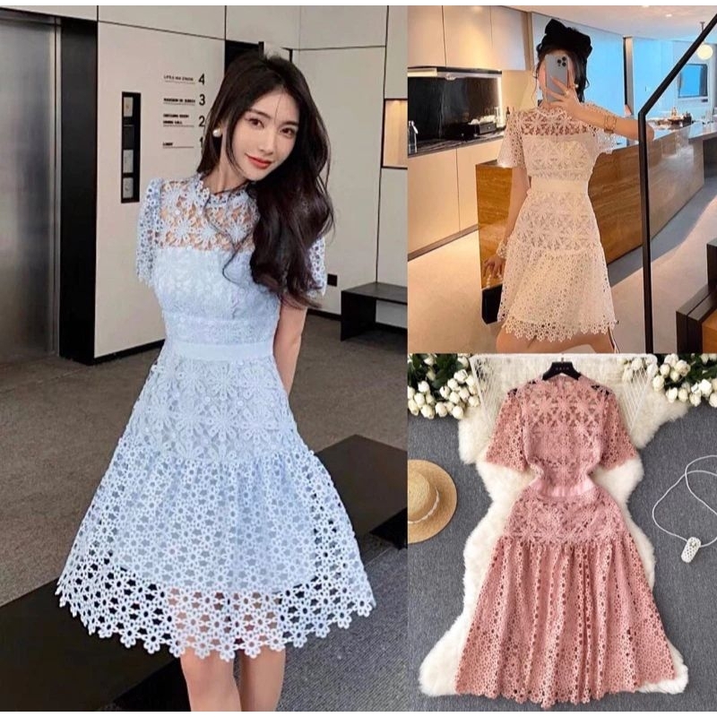 Korean Lace Dress Winter K Fashion Dresses Warm Winter Pink Sweet Elegant  Dress