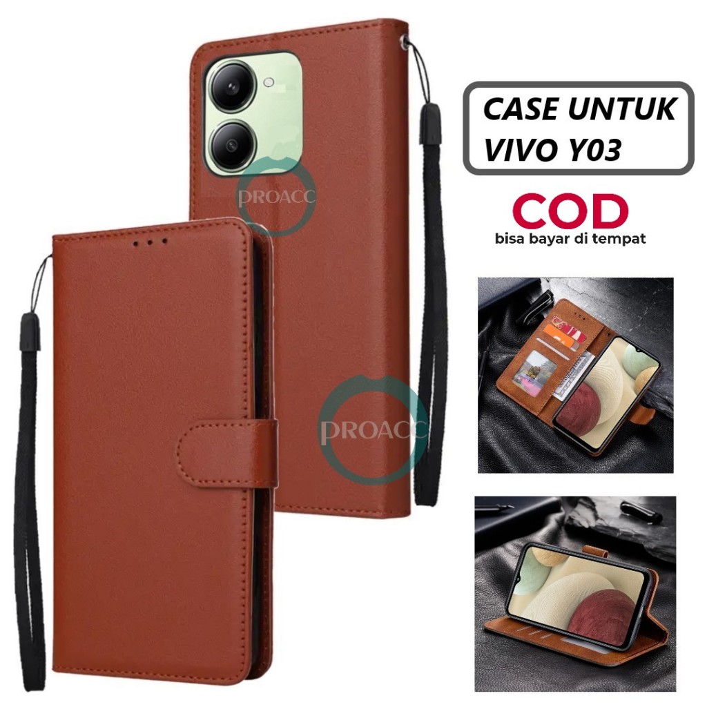 Jual case hp for VIVO Y03 flip wallet leather case Premium flip