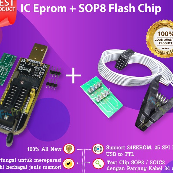 Jual Terangkat USB Programmer IC Eprom CH341A Penjepit SOP8 Flash Chip ...