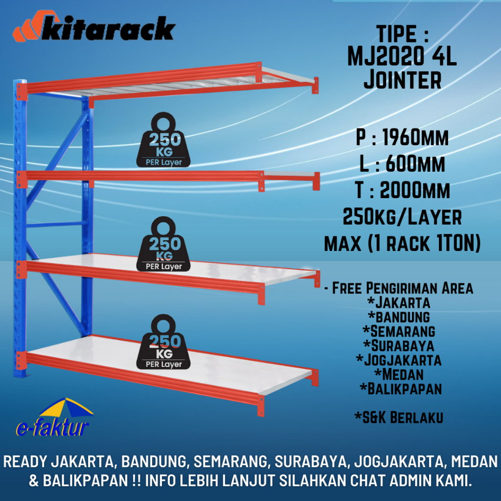 Jual KITARACK MJ2020 JOINTER RACK GUDANG 4 SUSUN RACK WAREHOUSE TINGGI ...