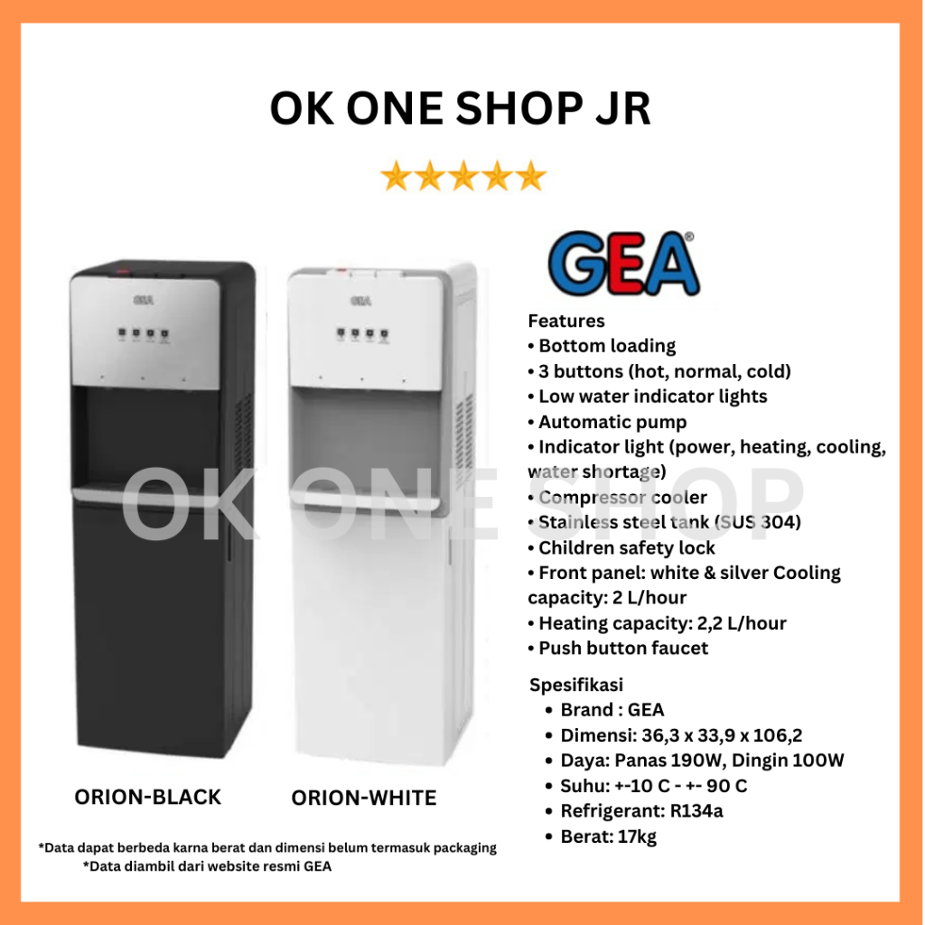 Jual GEA Dispenser ORION Galon Bawah (Black / White ) | Shopee Indonesia