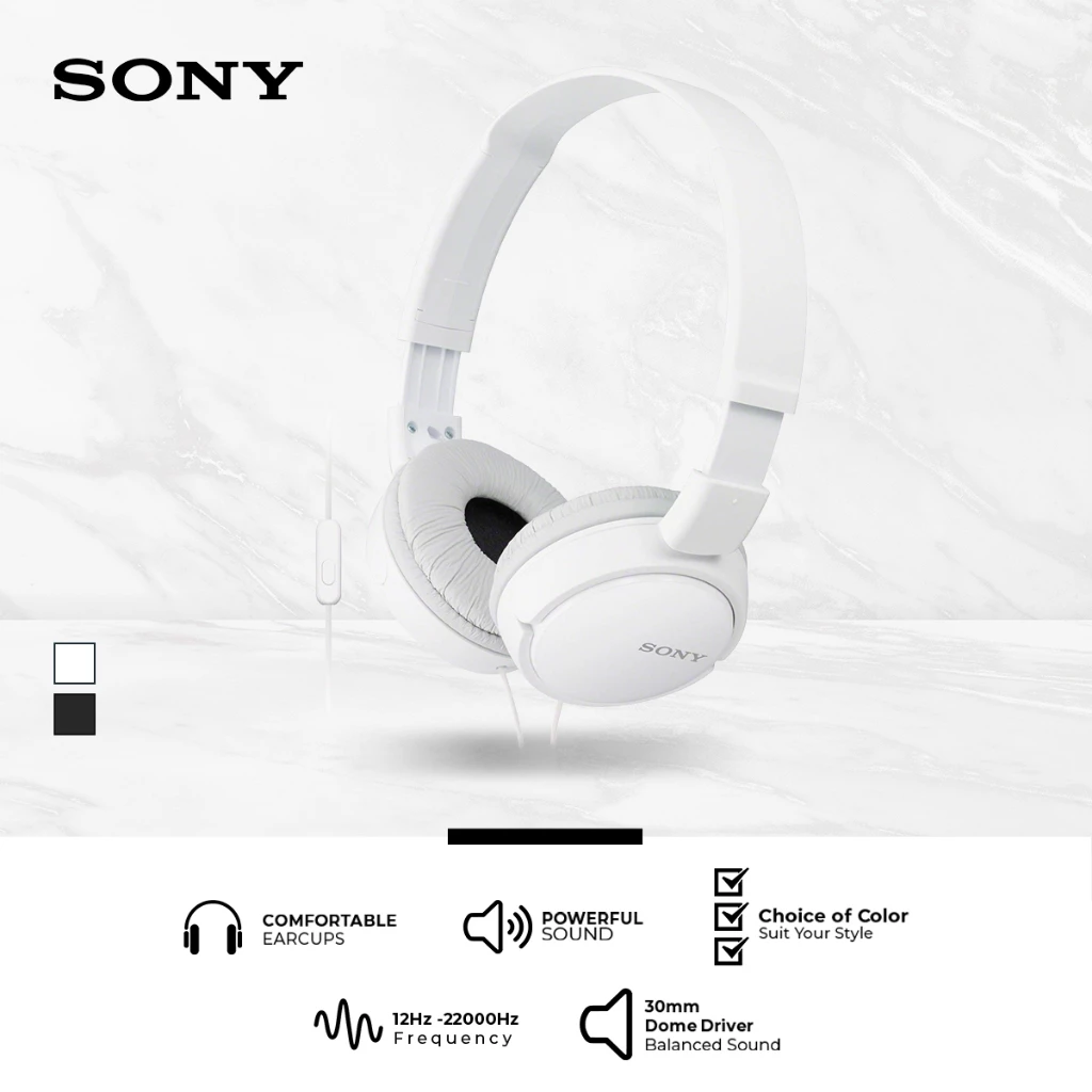 Headphone Sony MDR-ZX110AP Headset Mass Model Overbands With Microphone - White SONY Earphone Original
