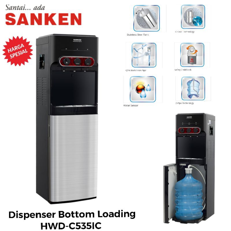 Jual SANKEN Dispenser BOTTOM LOADING Galon Bawah HWDC535IC STAINLESS