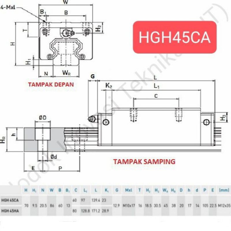Jual linear guide blok bearing sliding hgh 45 hgh45 hg45 45mm hgh45ca ...