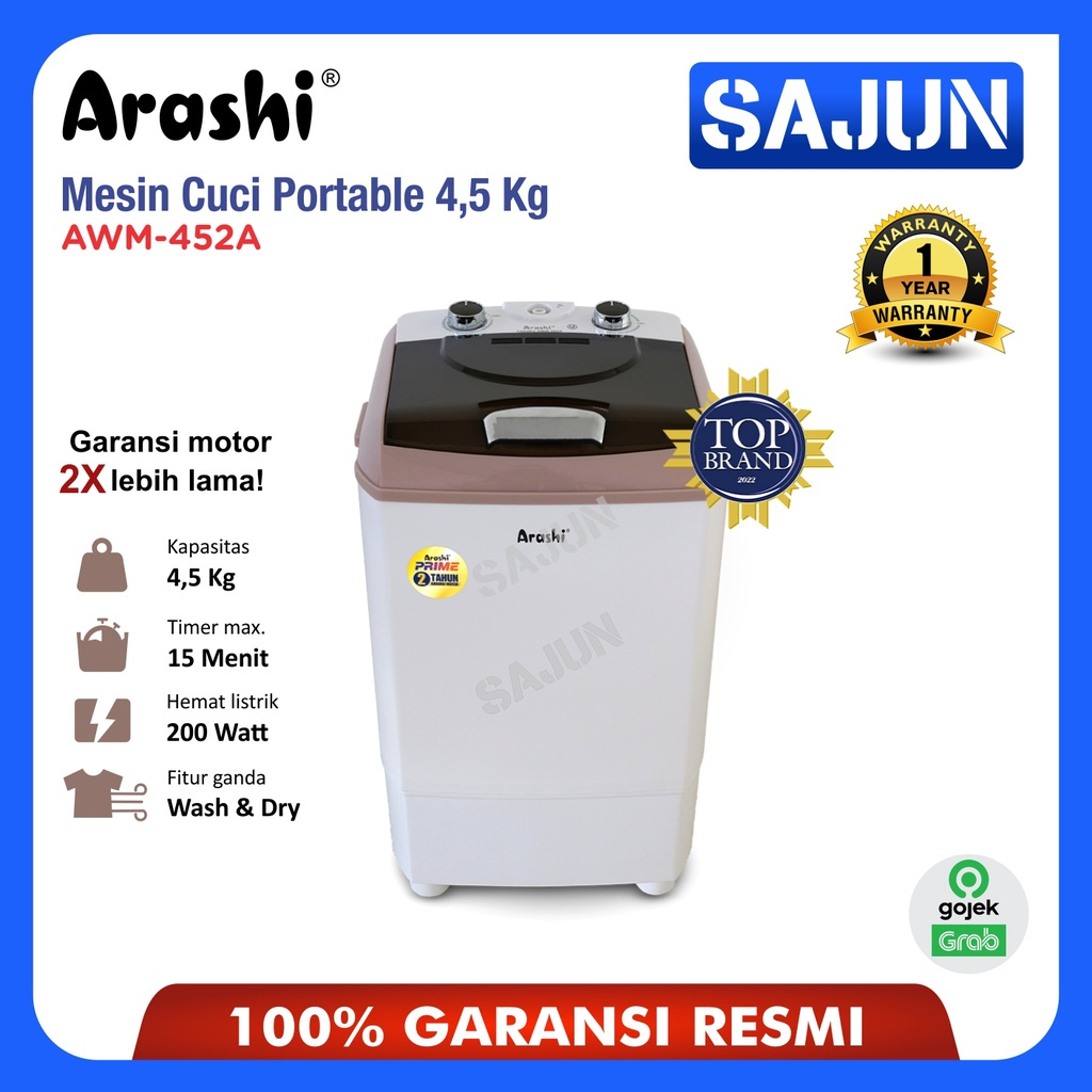 Jual Arashi Laundry AWM 452A Mesin Cuci Mini 1 Tabung 4.5 KG AWM452A ...