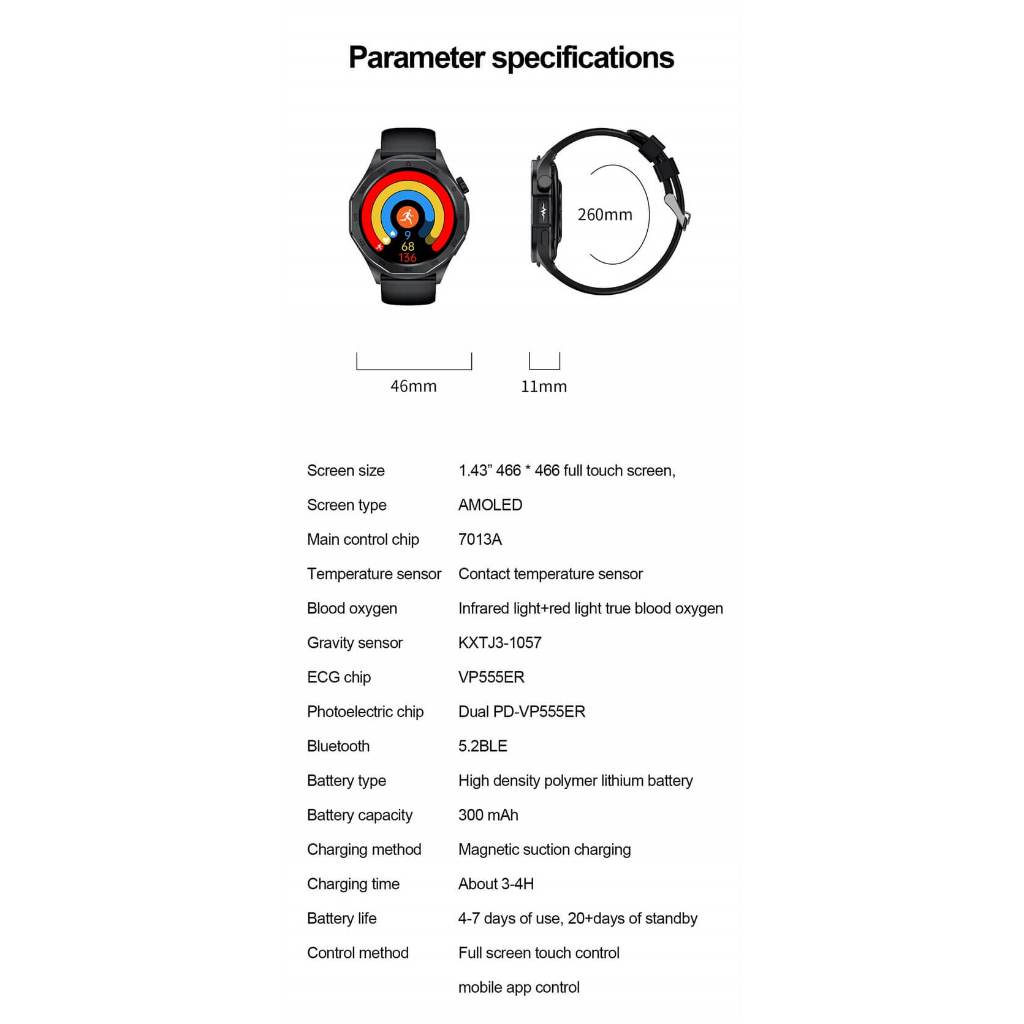 Jual ET480 Smartwatch AMOLED 1.43 inch Display Smart Watch Pria Wanita ...