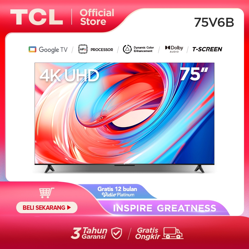 Jual [NEW] TCL Smart TV 75 Inch 4K UHD Google TV TScreen Dolby