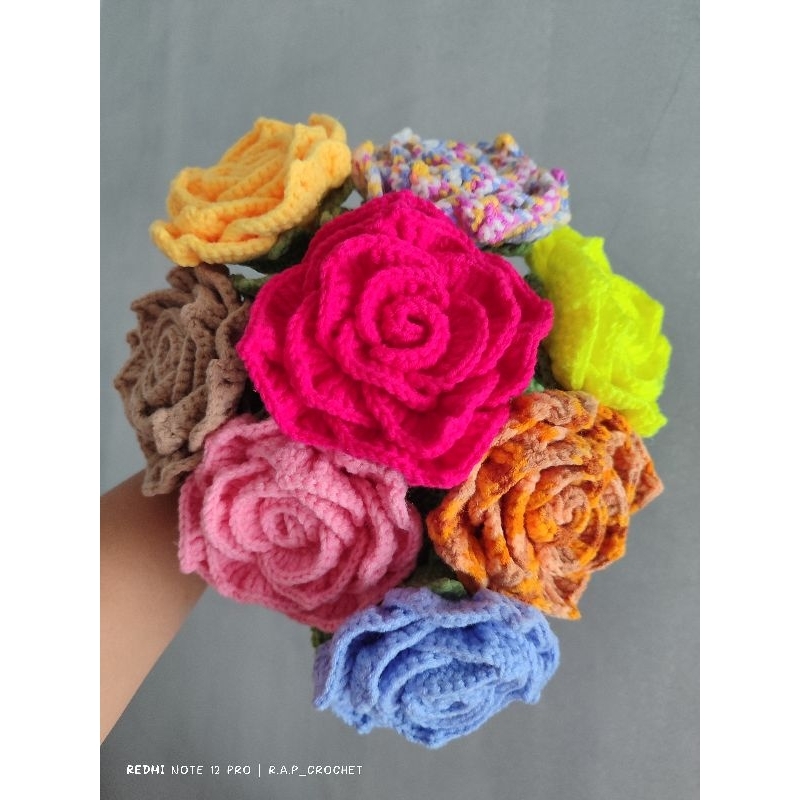 Jual MEDIUM OPEN ROSE FLOWER CROCHET/ Bunga Mawar Medium Rajut | Shopee ...