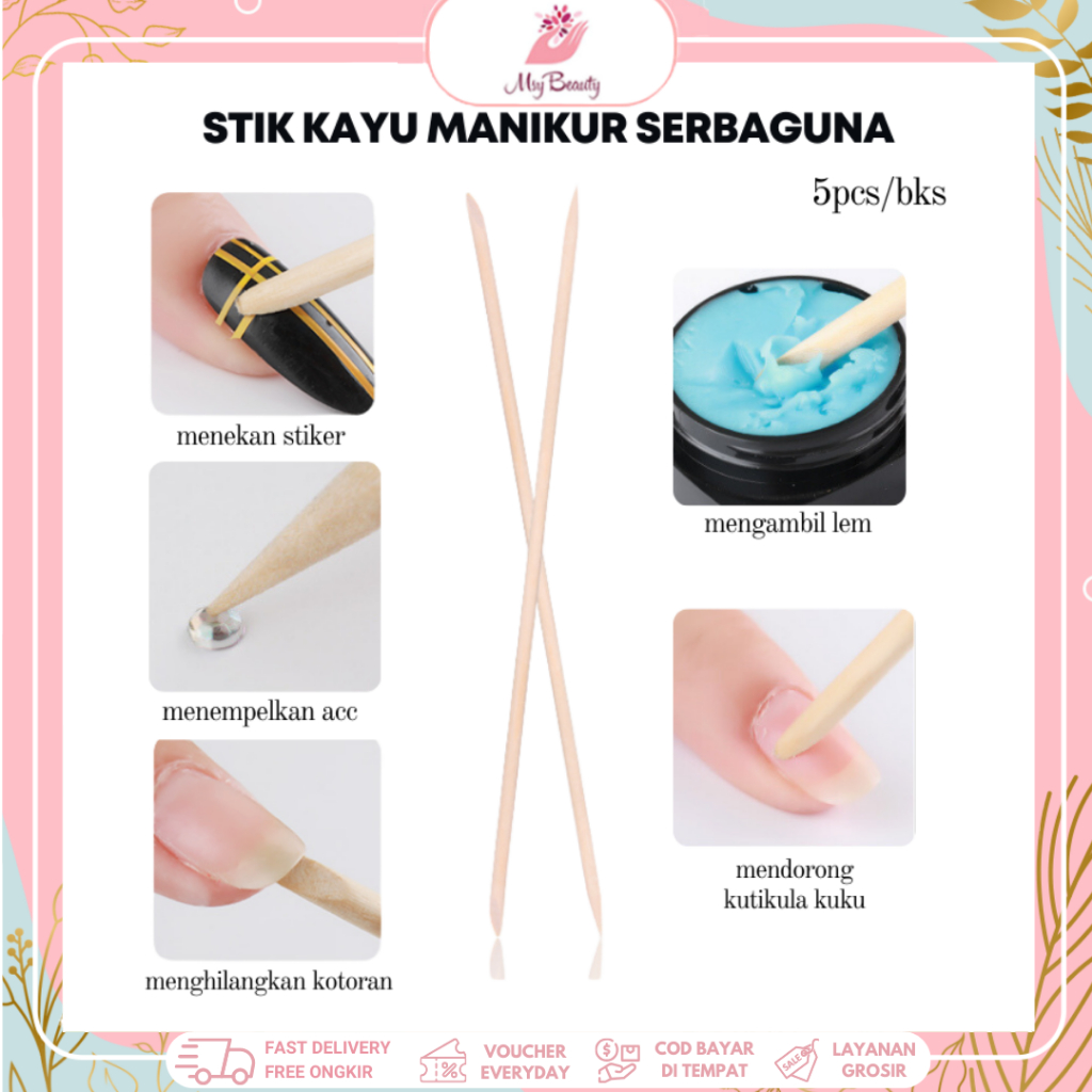 Jual MSY 5pcs Stik Kayu Pendorong Kutikula Serbaguna/ Wooden Stick ...