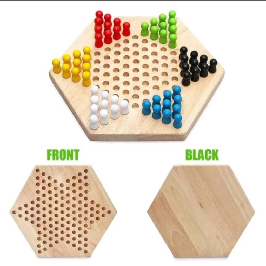Jual Permainan Halma Papan Kayu Hexagonal Chessboard Game Mainan ...