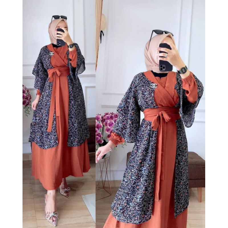 Jual Gamis 2in1 Outer Terpisah Wanita Jumbo Bahan Crinkel Airflow Mix ...