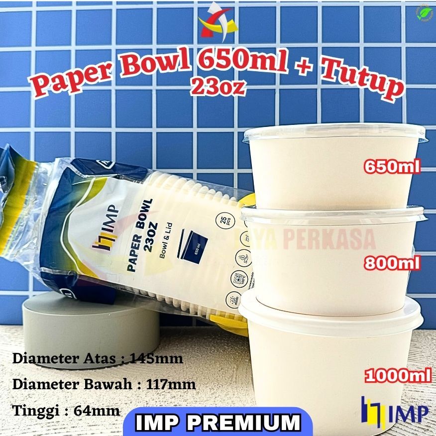 Jual [IMP Premium] Paper Bowl 650ml + Tutup / Paper Bowl 23 Oz ...
