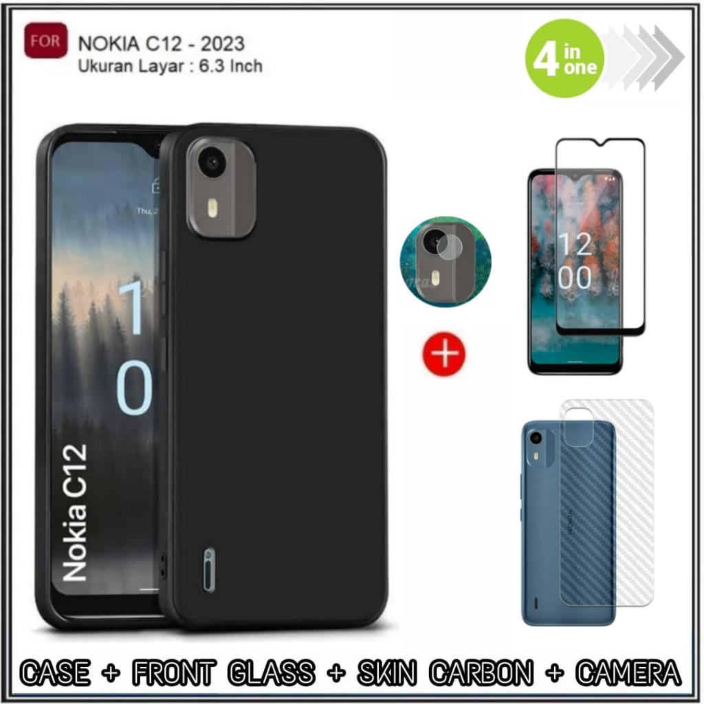 Jual Promo 4in1 Case Nokia C12 2023 Casing &Tempered Glass + Graskin ...