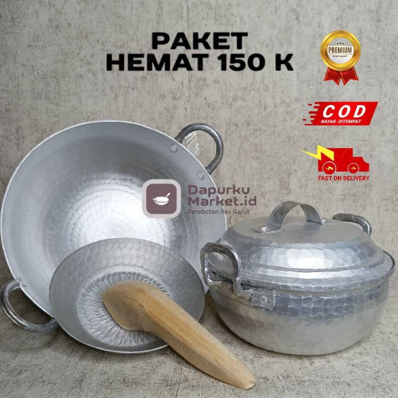 Paket Hemat 150k [Wajan Cekung27cm, Panci Sayur 20cm, Cobek17cm+Ulekan]