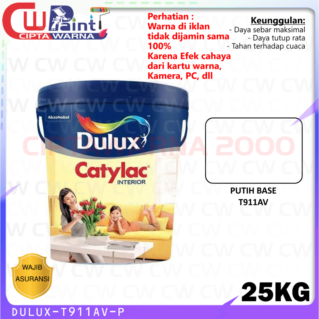 Jual Dulux Catylac Cat Tembok Dasar Interior Rumah Putih Base T911av 25 Kg Shopee Indonesia 1599