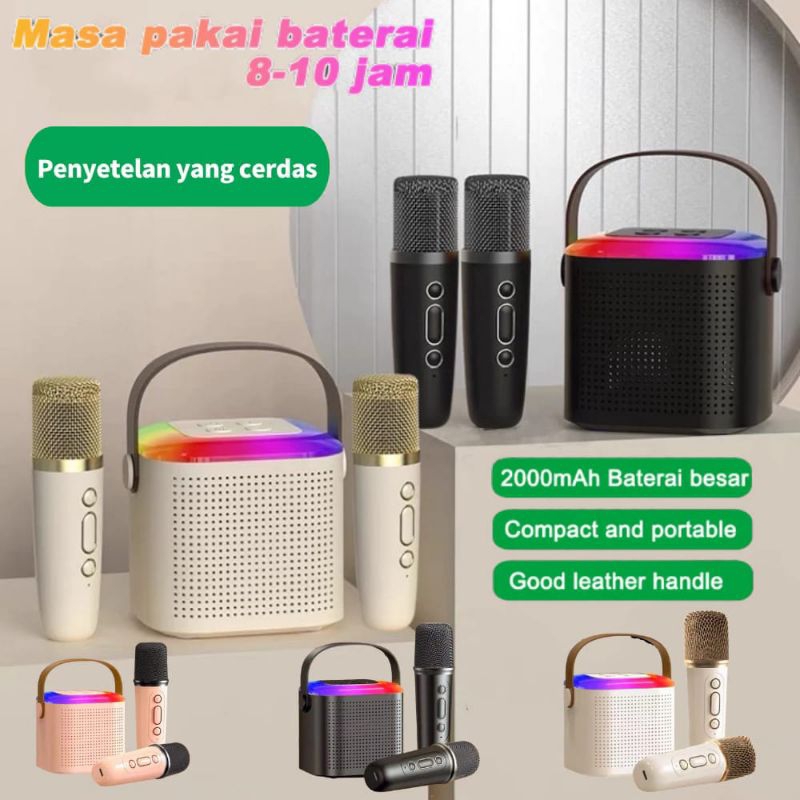 Jual 2 Mic Speaker Bluetooth Karaoke 1 set Mini Original Full Bass RGB ...