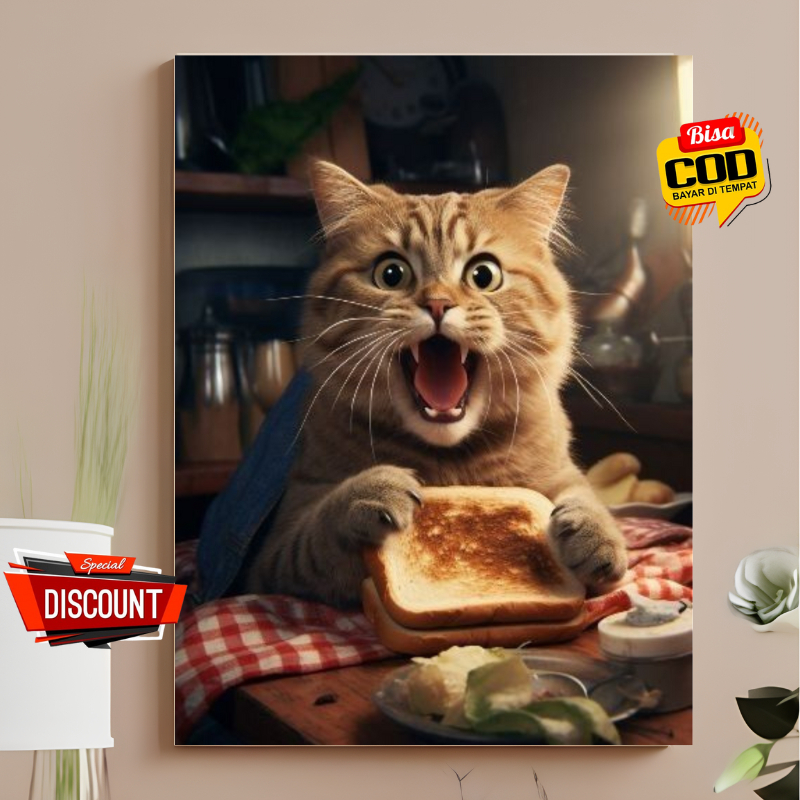 Jual Poster Gambar Kucing Makan Roti Hiasan Dinding Aesthetic Dari ...