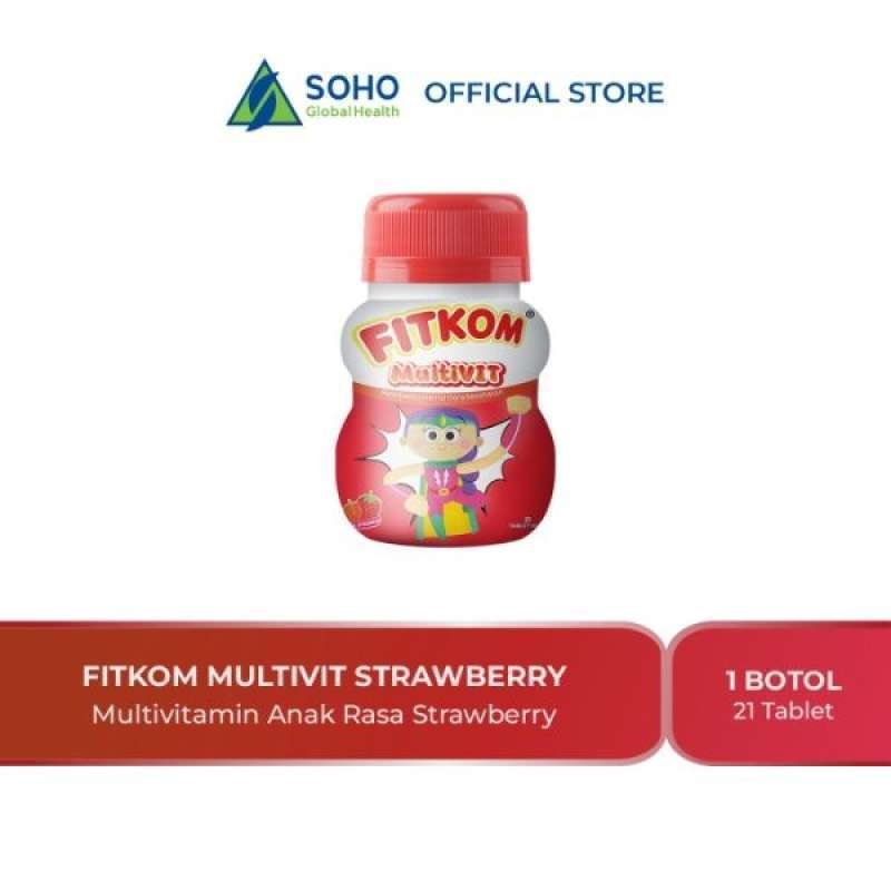 Jual FITKOM STRAWBERRY 21 TABLET HISAP / MULTIVITAMIN ANAK / SUPLEMEN ...