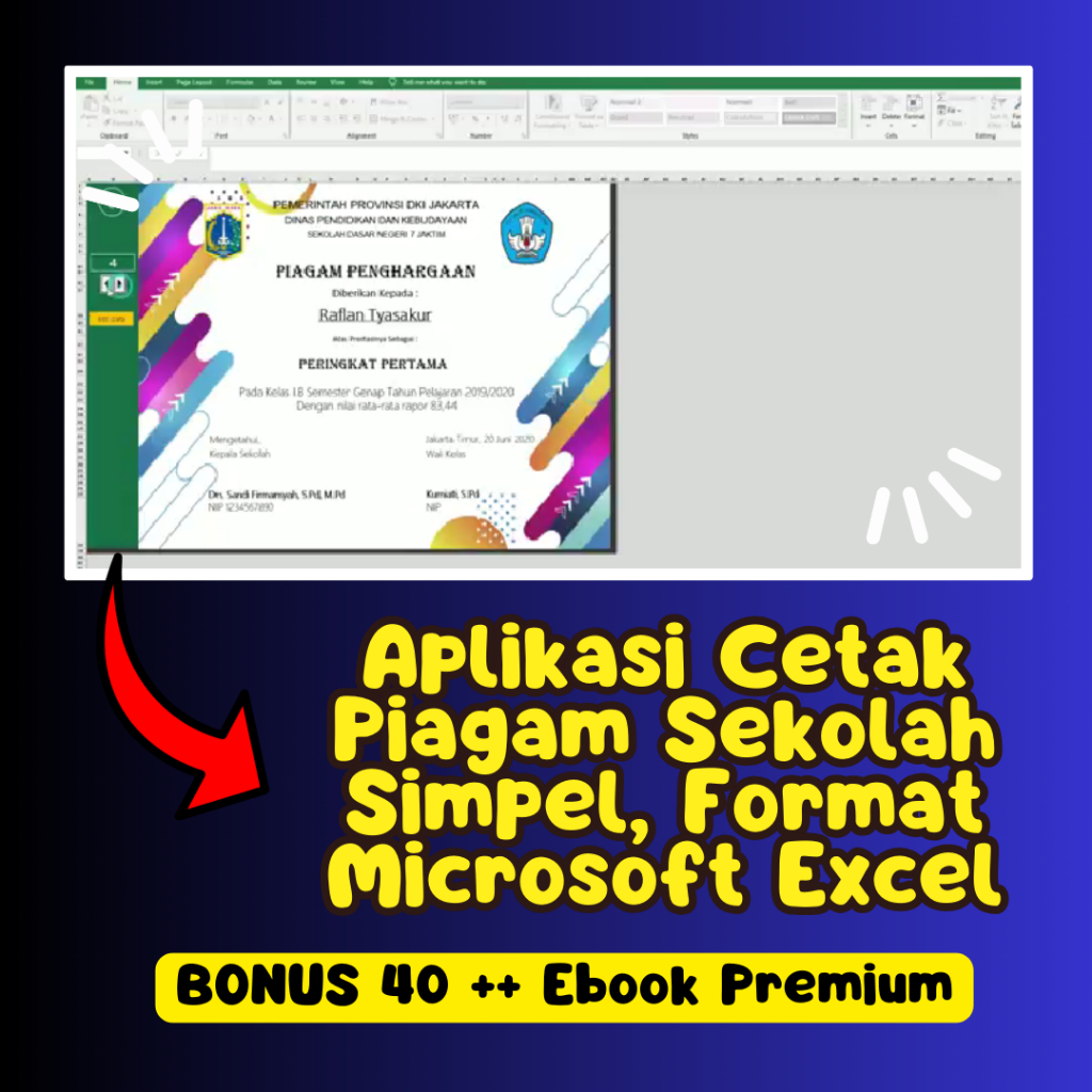 Jual Aplikasi Cetak Piagam Sekolah Simpel Format Microsoft Excel Siap