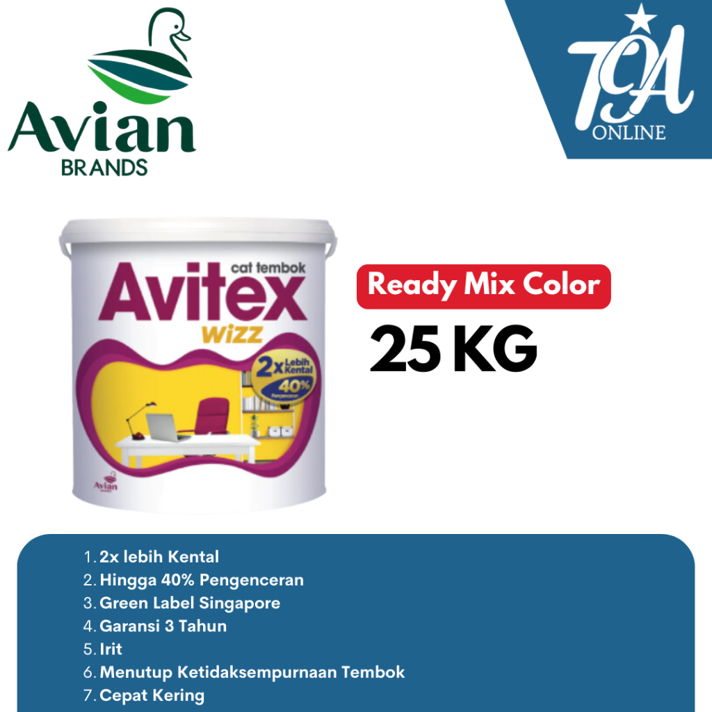 Jual Cat Tembok Interior Super Kental Avian Avitex Wizz 25 KG | Shopee ...