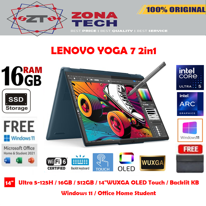 Lenovo Yoga 7 2-in-1 AI Laptop, 14" 1920x1200 Touchscreen, AMD Ryzen 7 8840HS(>i7-12700H, 5.10 GHz), Copilot, Backlit Keyboard, Fingerprint, Windows 11 Home, Gray(16GB 6400 MHz DDR5 RAM | 1TB SSD