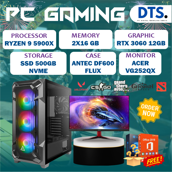 Jual Pc Gaming Ryzen 9 5900x Rtx 3060 12gb 32gb Ram 500gb Nvme Shopee Indonesia 5513