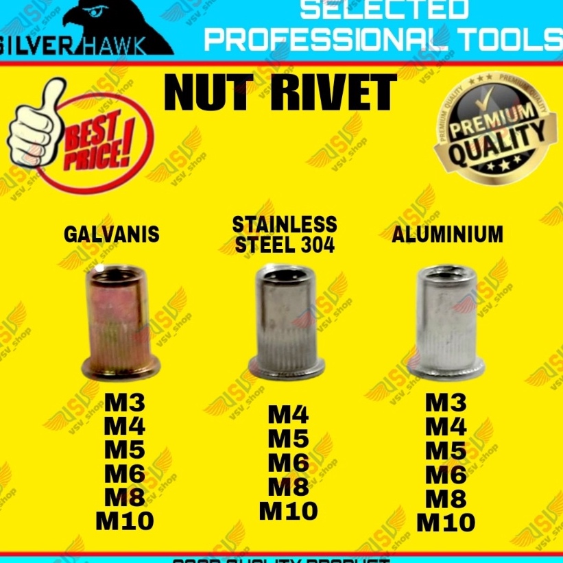 Jual Kirim sekarang Rivet Nut M6 GALVANISSTAINLESS STEELALUMINIUM Mur ...
