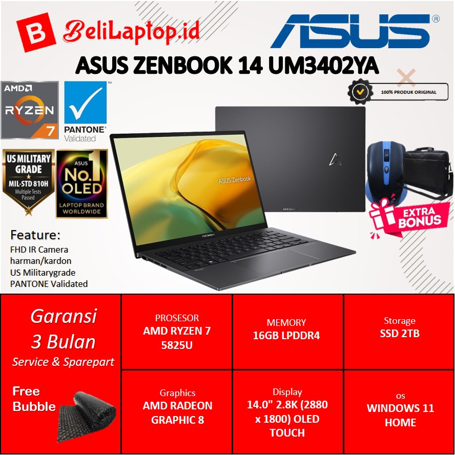 Jual Laptop Desain Asus Zenbook Um3402ya Ryzen 7 5825u 16gb 2tb Ssd 14