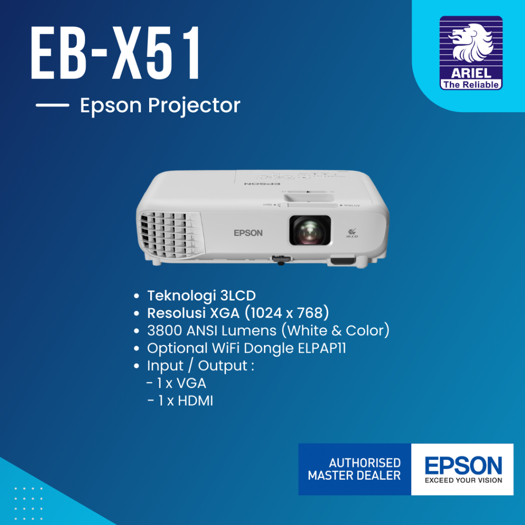 Jual Projector Epson EB-X51 3LCD XGA 3800 Lumens Proyektor EBX51 ...