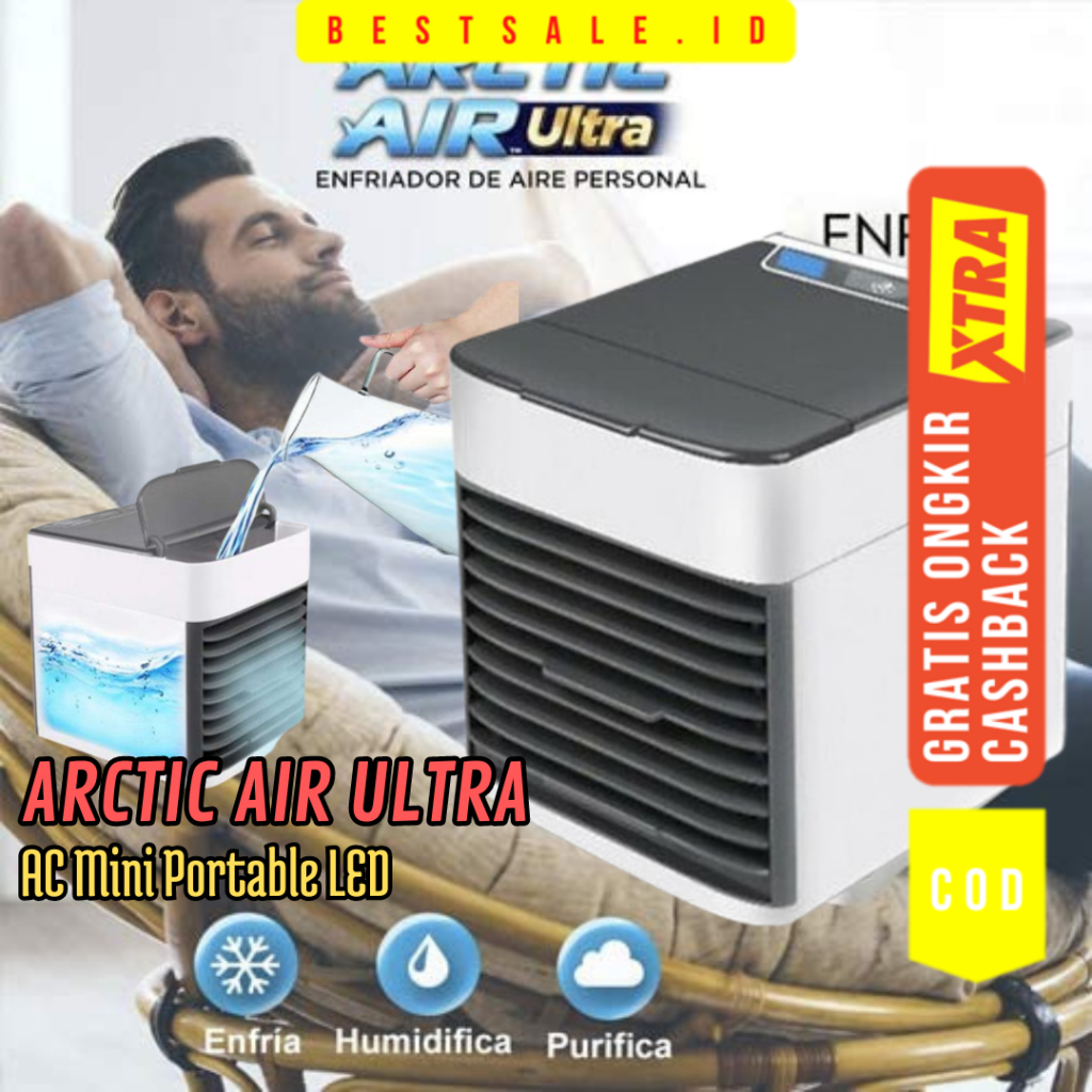 Kipas Mini Pendingin Suhu Ruangan AC Portable Lampu Tidur LED Arctic  Air Ultra 2X Power Cool Fan