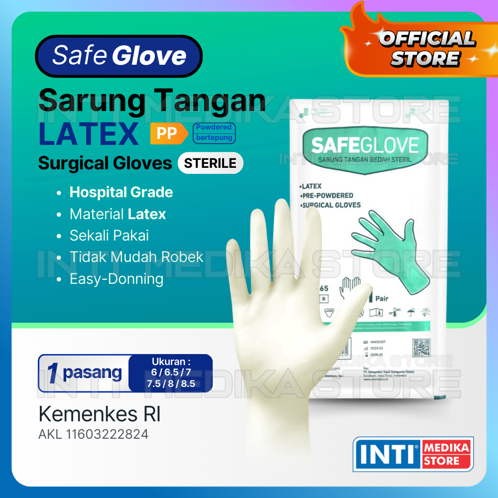 Jual Safeglove Sarung Tangan Latex Pre Powdered Surgical Gloves Steril Pp Shopee Indonesia