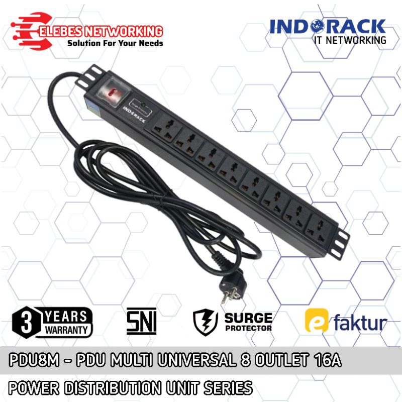 Jual PDU8M PDU INDORACK 8 Outlet 16A Multi Universal Power Distribution ...