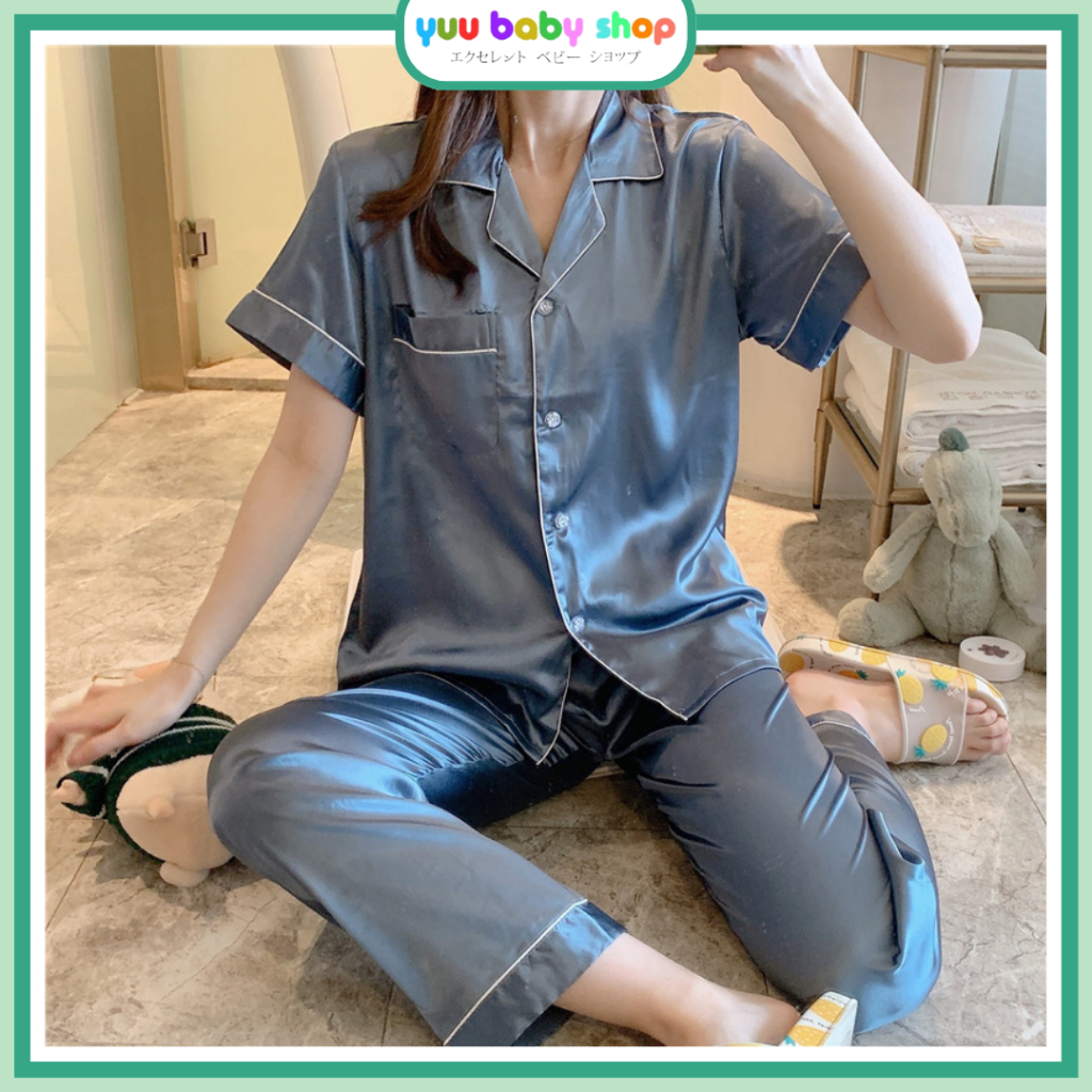 Jual YBS.ID Piyama wanita dewasa baju tidur bahan satin polos licin big ...