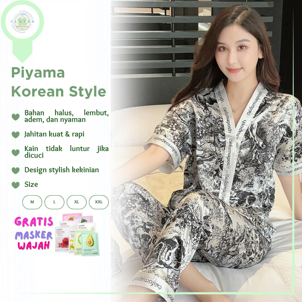Jual Baju Tidur Piyama Pajamas Wanita Dewasa Import Full Kancing Motif  Terbaru Celana Panjang | Shopee Indonesia