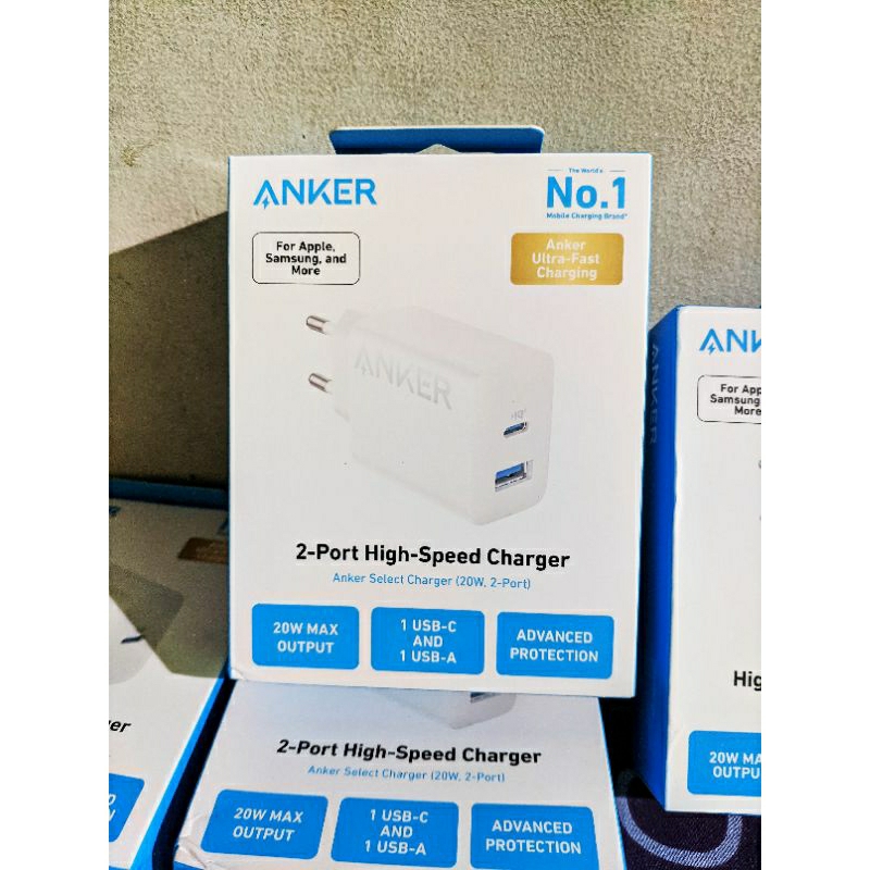 Jual Wall Charger Anker Powerport 20w Dual Port Usb A And Type C Shopee