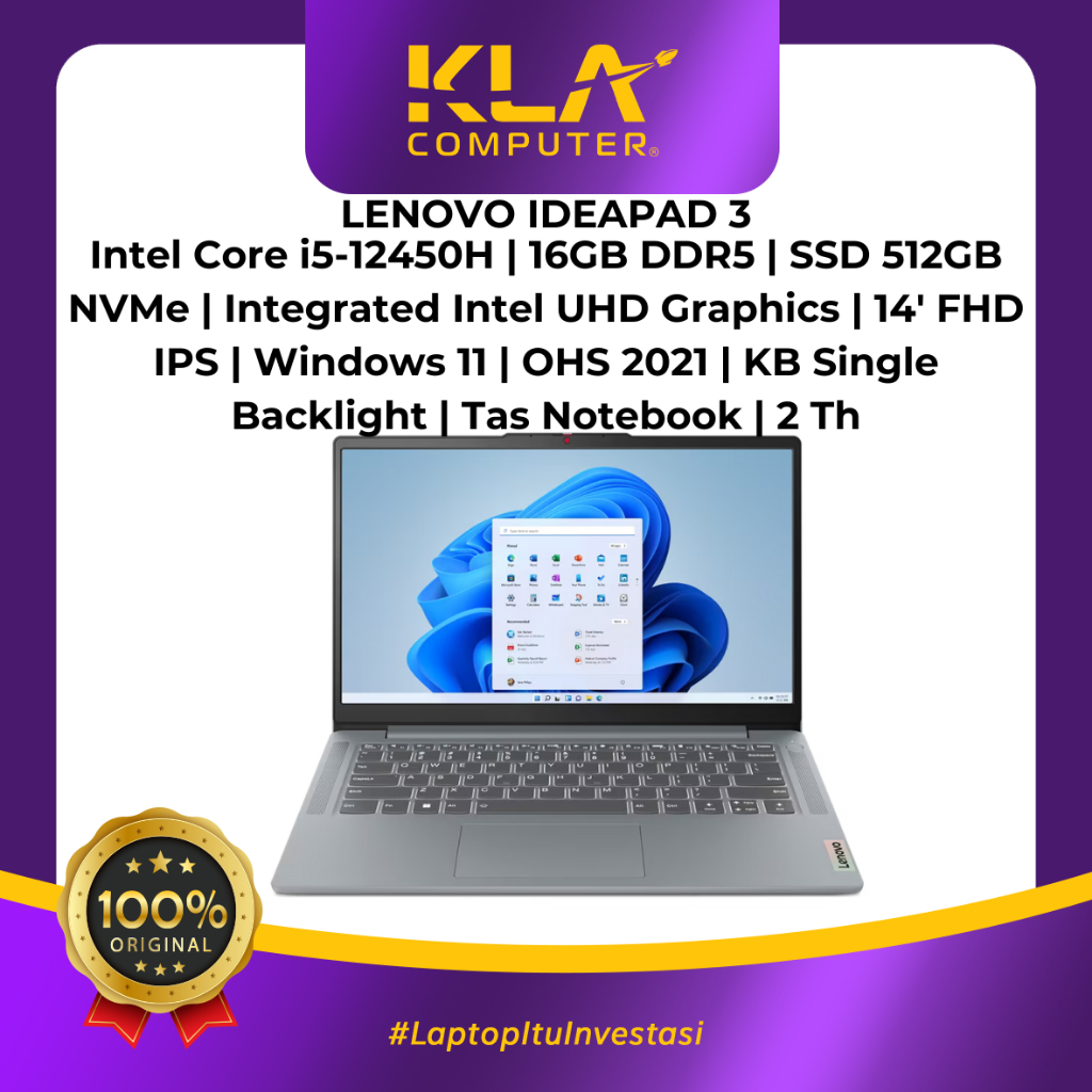 Jual LENOVO IDEAPAD SLIM 14IAH8 INTEL CORE i5-12450H 16GB DDR5