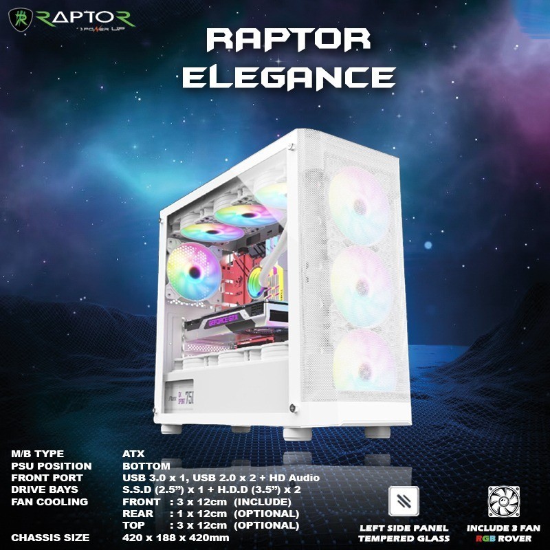 Jual Casing Gaming RAPTOR ELEGANCE - include 3 FAN ARGB ROVER | Shopee ...