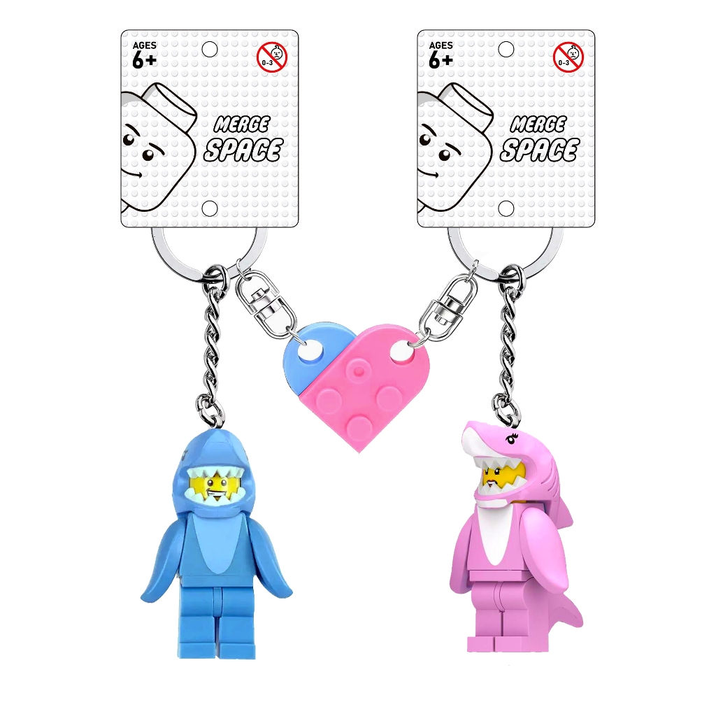Jual Merge Matching LEGO Keychains Pink Shark & Blue Shark Shopee